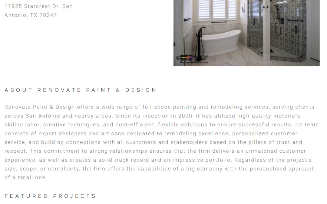 Recognition for Renovate Paint & Design