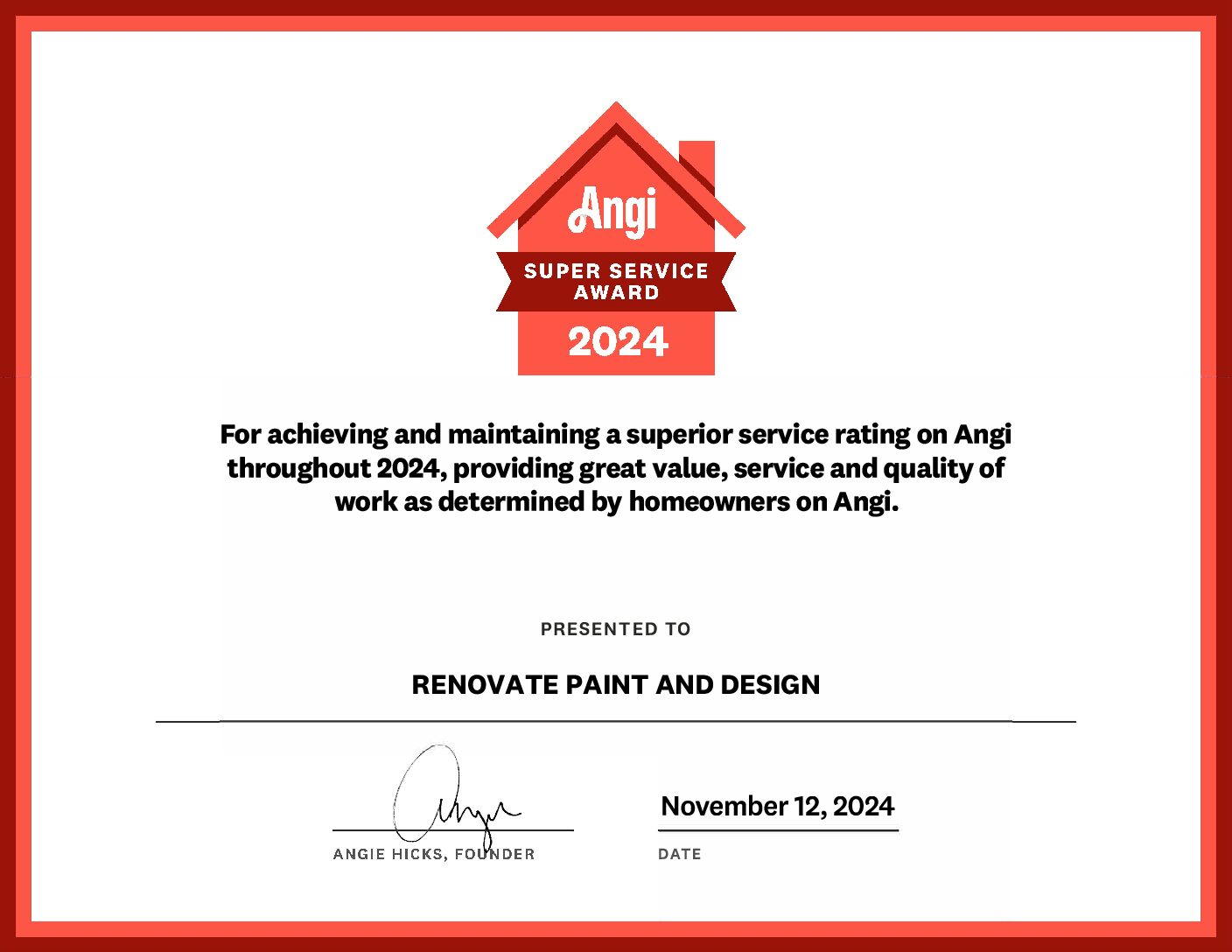 RPD awarded 2024 Angi Super Service Award